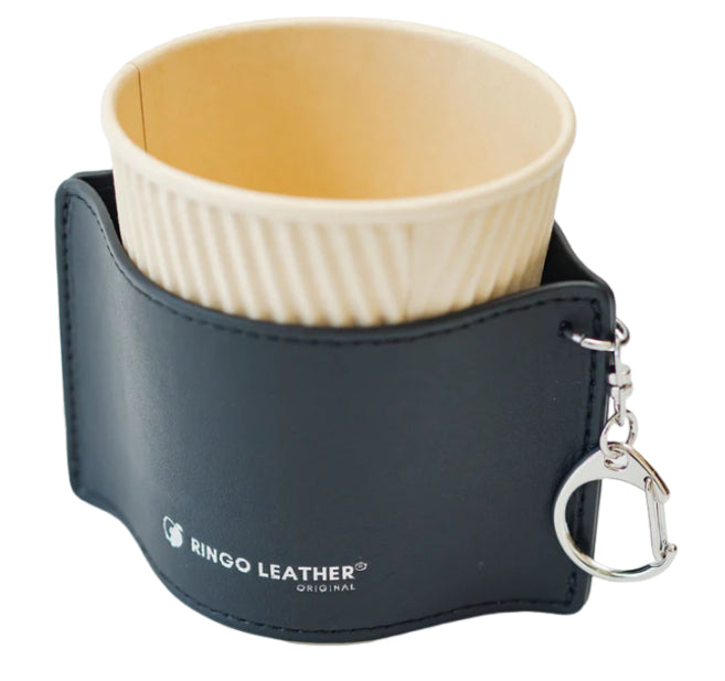 【カップスリーブ】 RINGOLEATHER® CUP SLEEVE カップスリーブ 黒 ブラック カップ りんご レザー 長野県 飯綱町 みつどんマルシェ