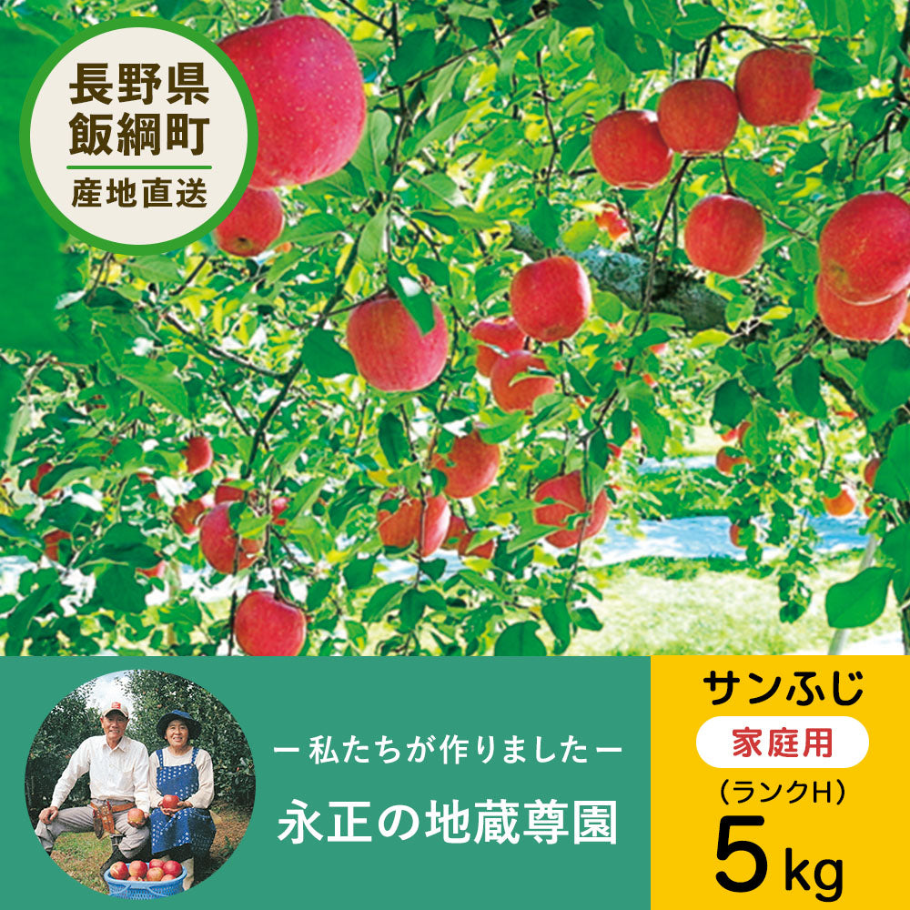 【りんご】 12月上旬以降発送 永正の地蔵尊園 サンふじ 5kg H 送料込 長野県 飯綱町 家庭用 訳あり みつどんマルシェ n24-2023fuji-k5-14