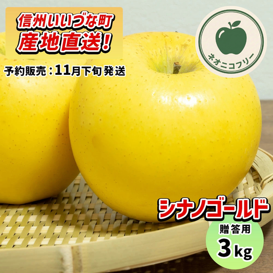 【りんご】 シナノゴールド 3kg 〔ネオニコチノイド不使用 有機リン不使用 除草剤不使用〕 予約販売 2026年11月下旬以降順次発送予定 送料込 長野県 飯綱町産 みつどんマルシェ 贈答用 贈答 ネオニコフリー