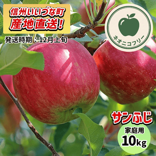 【りんご】 サンふじ 10kg 〔ネオニコチノイド不使用 有機リン不使用 除草剤不使用〕 予約販売 2026年10月上旬以降順次発送予定 送料込 長野県 飯綱町産 みつどんマルシェ 訳あり 自宅用 家庭用 ネオニコフリー