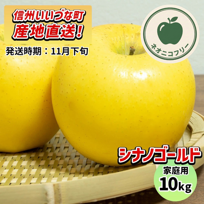 【りんご】 シナノゴールド 10kg 〔ネオニコチノイド不使用 有機リン不使用 除草剤不使用〕 予約販売 2026年11月下旬以降順次発送予定 送料込 長野県 飯綱町産 みつどんマルシェ 訳あり 自宅用 家庭用 ネオニコフリー
