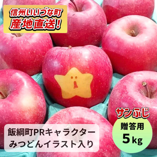 【りんご】 ふじ 5kg 贈答用 予約販売 みつどん絵文字入りみつどんりんご1個以上付き 送料込 長野県 飯綱町 みつどんマルシェ